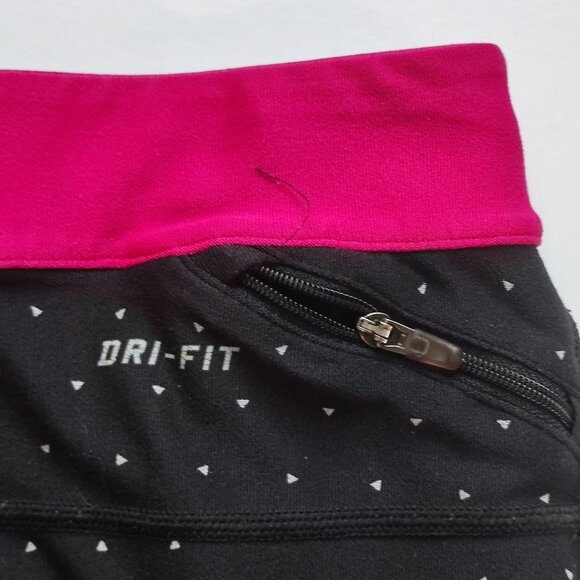 Nike active wear leggings women's size M black white polka dot w pink waistband - Picture 8 of 14